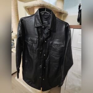 Pull&Bear Black Faux Leather Shirt Jacket